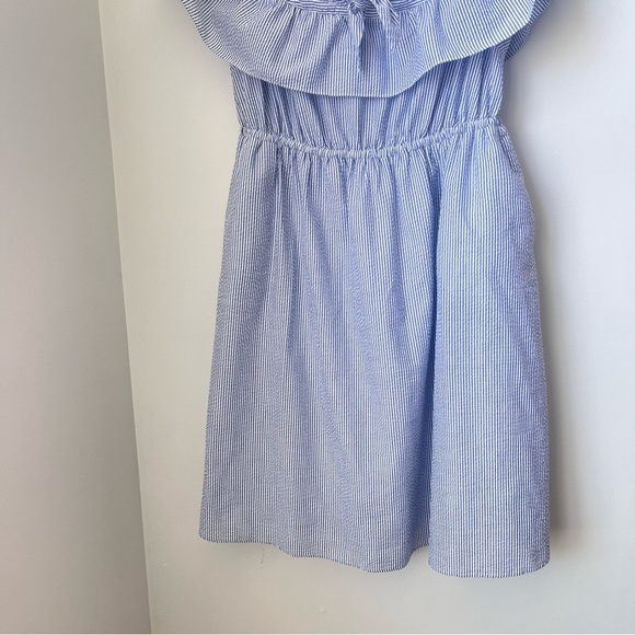 Eloquii Off the Shoulder Seersucker Dress Women's 18 Ruffle Overlay Blue White - Picture 4 of 12